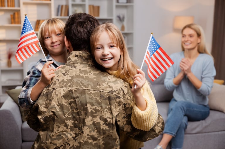 Happy American family celebrating a soldier's return