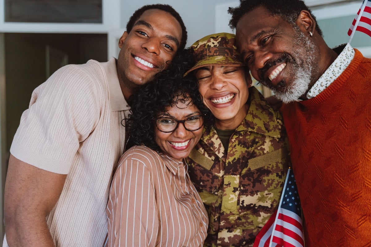 Us Veteran woman homecoming with her family